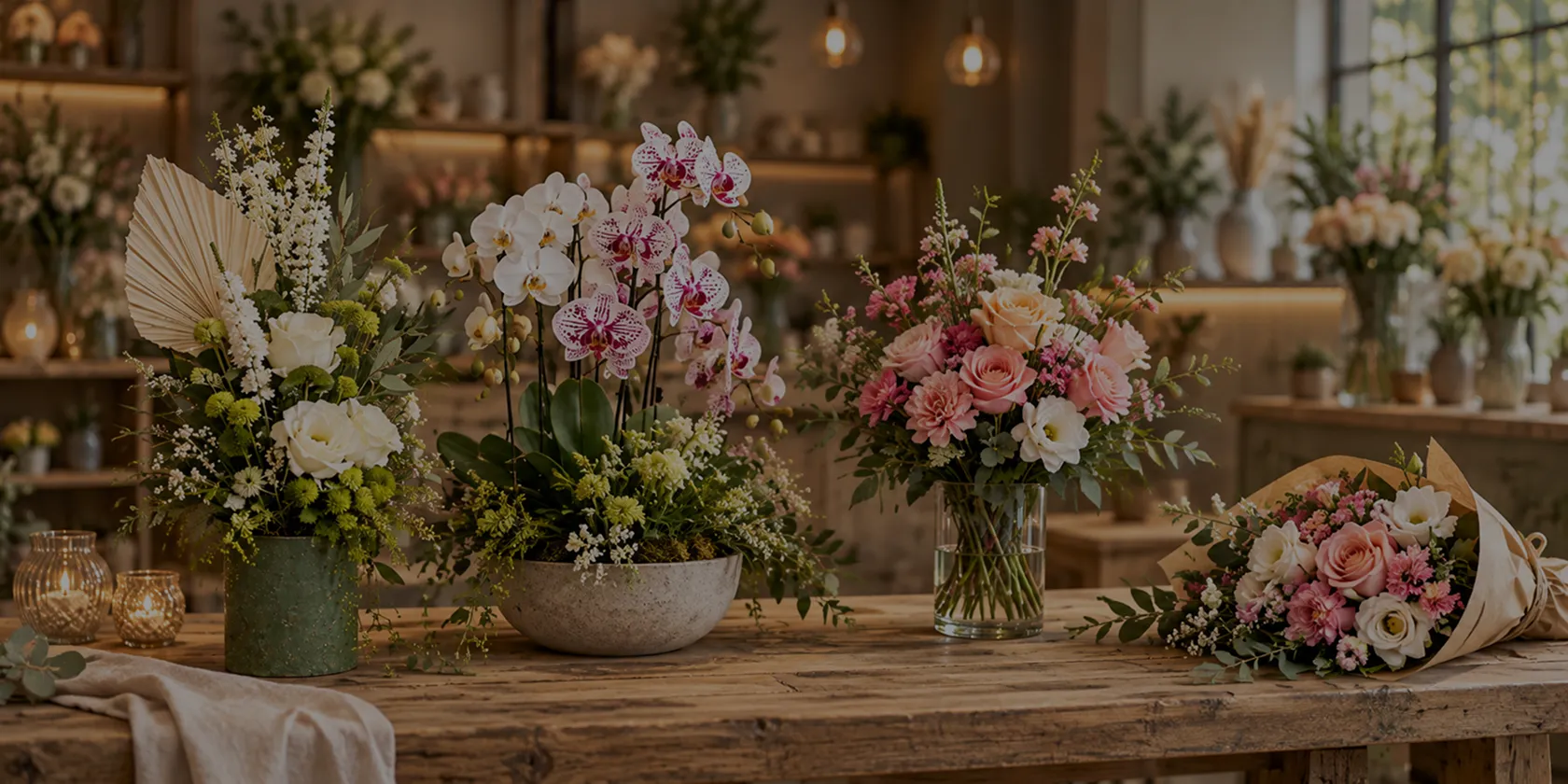 Boutique fleurie d’orchidées, de roses et de bouquets champêtres